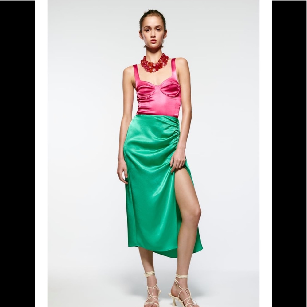 Zara satin effect ruched skirt